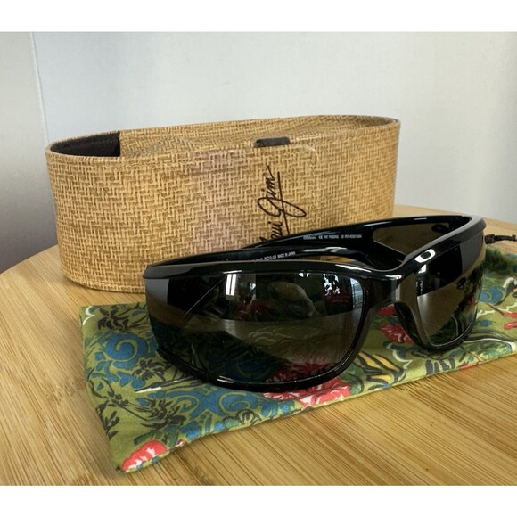 RARE Maui Jim Offshore MJ 444-02 Sunglasses 73-17-124 Gloss Black Wrap Japan - Picture 1 of 16